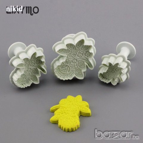 3 бр Декорирани дантелени цветя и листа резци с бутало и релеф форми декорация фондан торта сладки