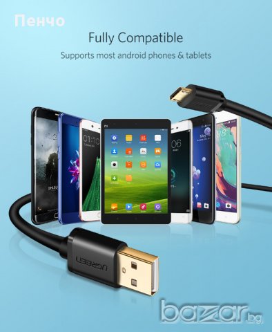 Микро USB зареждащ кабел с позлатени метални букси 2A Бързо зарядно за данни за мобилен телефон GSM , снимка 4 - USB кабели - 21422882