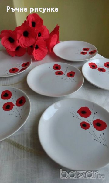 Ръчно рисуван комплект 6 броя чинии-наличен цена 40лв, снимка 1