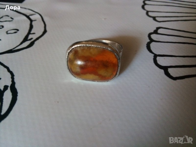 Стар сребърен   пръстен с кехлибар, снимка 1