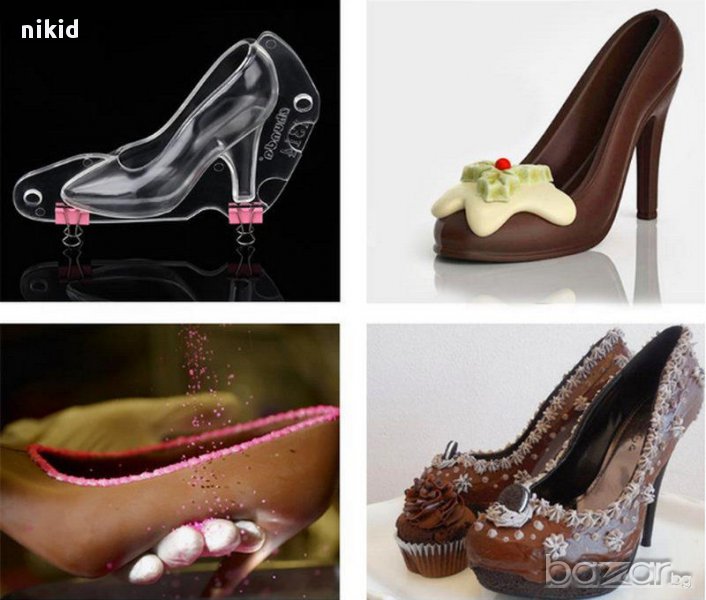 Поликарбонатна отливка калъп Дамска обувка - молд за шоколад Шоколадова черупка форма ток токче, снимка 1