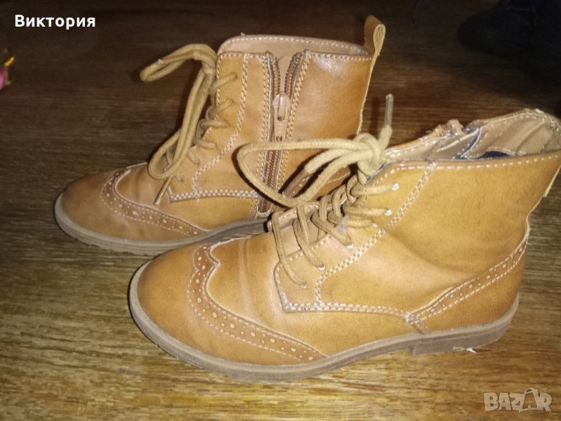 Кафяви кожени боти за момиче, снимка 1