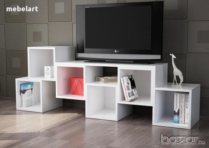 Тв шкаф - Бял гланц, снимка 1