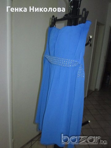 Синя копринена рокля - италианска, снимка 4 - Рокли - 19070063