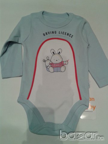 Бебешко боди за момче 100% памук , бледо синьо, дълъг ръкав, снимка 3 - Бодита за бебе - 9645787