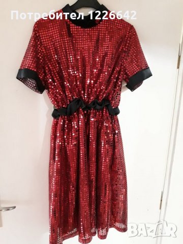 Червена пайетена рокля, снимка 4 - Рокли - 21554014
