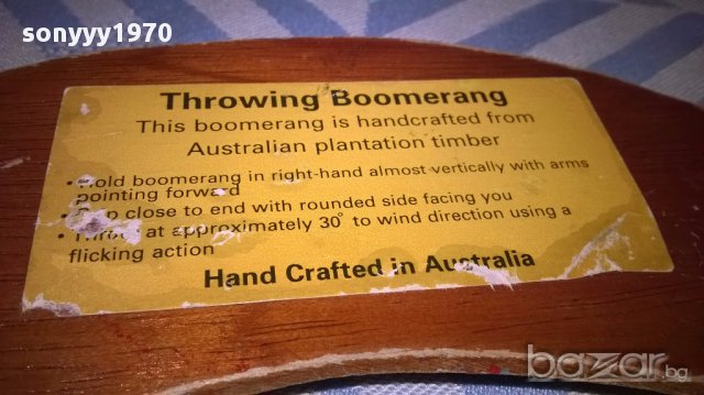 Throuwing boomerang hand crafted in australia-35/5см-внос швеицария, снимка 17 - Антикварни и старинни предмети - 15649362