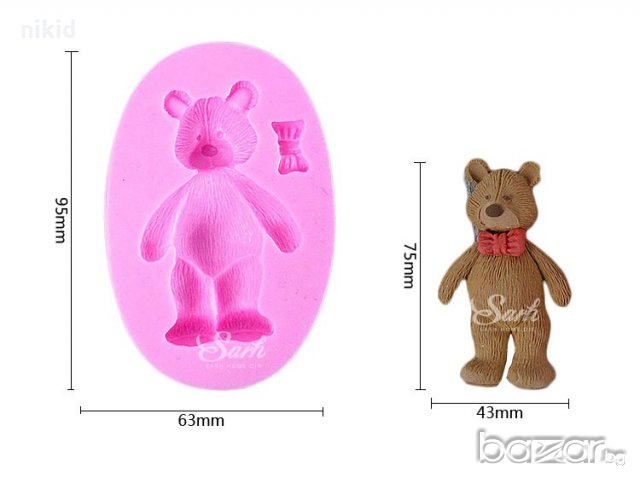 2 вид мече мечок Мечо Пух с релеф висок с папионка силиконов молд форма украса декор торта фондан, снимка 4 - Форми - 20886658