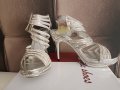 Нови, официални обувки на ток,сандали,бални, сребърни с диамантени ефекти - размер 39, снимка 6