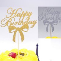 Happy Birthday с панделка мек топер за торта с надпис за украса рожден ден декорация , снимка 1 - Други - 18631524