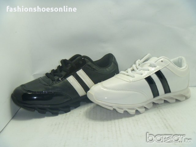 Дам маратонки LAVI -1122 бели и черни ленти лак,еко кожа  (с), снимка 1