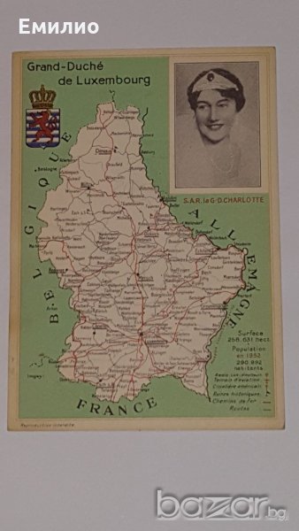 RARE POST CARD GRAND - DUCHE de LUXEMBOURG  W/D . CHARLOTTE  1952, снимка 1