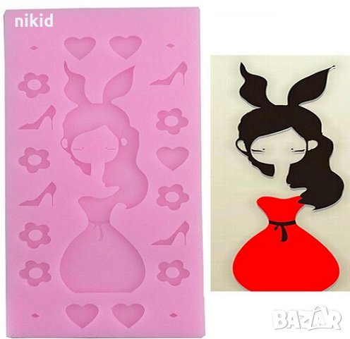 Момиче с рокля и обувки силиконов молд форма декорация торта фондан шоколад и др., снимка 1