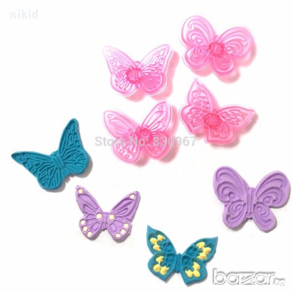 4 бр. печати форми пеперуди пеперуда за украса фондан торта резци 3д с релеф, снимка 1