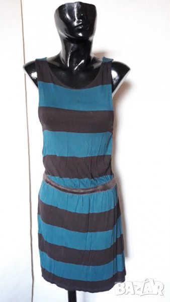 Тюркоазено-черна къса рокля от трико М, снимка 1