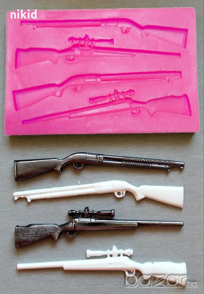 Оръжие Ловна пушка 4 вида силиконов молд форма декорация торта фондан шоколад и др., снимка 1