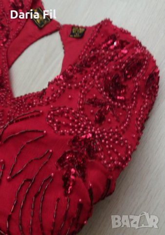 НАМАЛЕНИЕ -20% УНИКАЛНО КРАСИВА червена рокля с червени перли и синци, снимка 3 - Рокли - 25931154