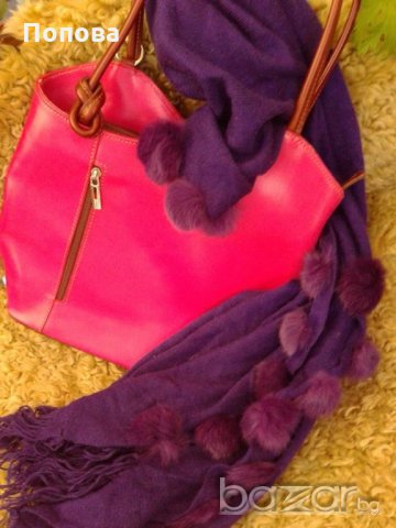 Сет маркова италианска  чанта ест. кожа и наметка с естествена кожа за декор, снимка 2 - Чанти - 19524846