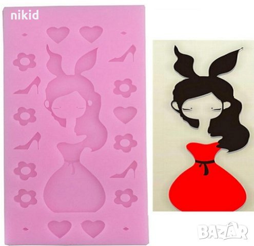 Момиче с рокля и обувки силиконов молд форма декорация торта фондан шоколад и др.