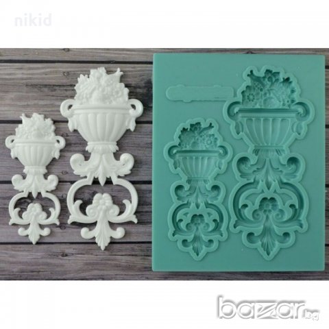 2 декорирани саксии силиконова форма молд украса декор торта фондан шоколад