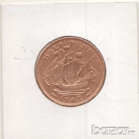 United Kingdom-½ Penny-1943-KM# 844-George VI-with 'IND:IMP', снимка 3 - Нумизматика и бонистика - 19827645