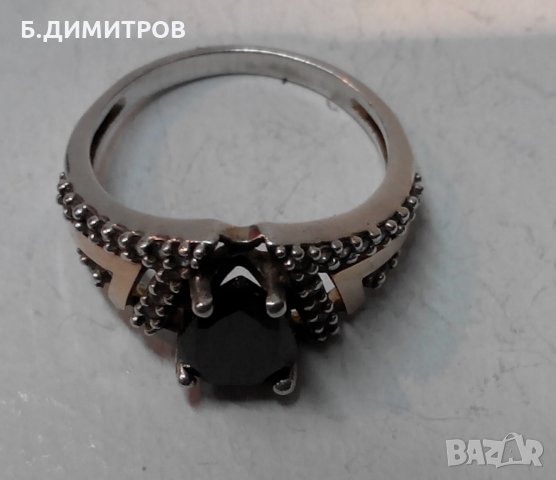 Стар сребърен руски СССР пръстен с оникс цирконий и злато, снимка 4 - Пръстени - 22794732
