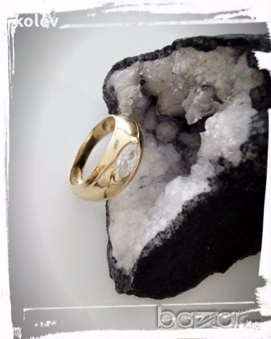 златен пръстен, тип халка, с цирконий форма маркиз 3.23 грама, размер 54, снимка 2 - Пръстени - 11165179
