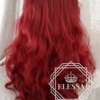 Lace Front LUXYRY WIG ELESSA Дълга Бургундско Червена Омбре Перука Код 1046, снимка 8 - Аксесоари за коса - 25714873