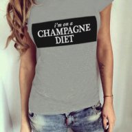 NEW! Дамска тениска CHAMPAGNE DIET с CK принт! Поръчай модел с ТВОЯ идея!, снимка 3 - Тениски - 13578716