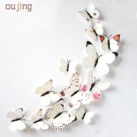 3D 12 бр pvc кремаво  бели магнитни и самозалепващи пеперуди декорация за стена и мебел, снимка 1 - Декорация за дома - 21240627