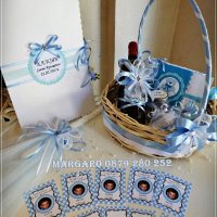 Аксесоари за кръщене в светло синьо и бяло с кръстче, снимка 5 - Подаръци за кръщене - 18880361