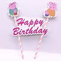 Пепа Пиг  peppa pig топер сламки рожден ден happy birthday украса за торта топери, снимка 1 - Други - 23817377