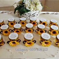 Бурканчета с мед - подаръчета за сватба, слънчогледи, снимка 1 - Сватбени аксесоари - 22239196