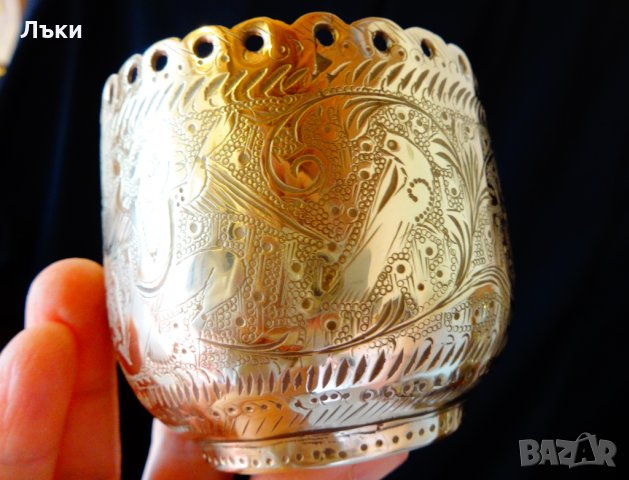 Древен индийски свещник,чаша,съд от месинг. , снимка 7 - Антикварни и старинни предмети - 24431059