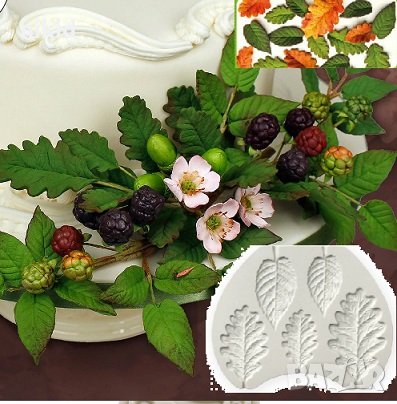 5 Горски Диви листа силиконов молд форма декорация украса фондан торта мъфини и др, снимка 1 - Форми - 25346113