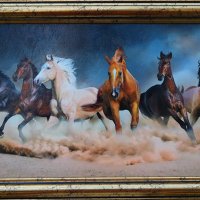 ”Неудържими”, коне, картина с рамка, снимка 1 - Картини - 24711609