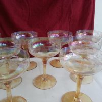 Ретро стъклени чаши за вино кана и чаши перлени и гравирани , снимка 3 - Антикварни и старинни предмети - 20343831