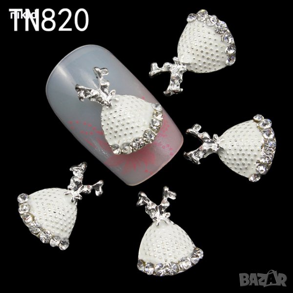 Дълга бяла рокля булка бижу за нокти декорация украса за маникюр, снимка 1