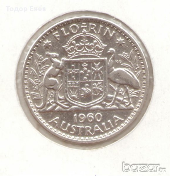 +Australa-1 Florin-1960-KM# 60-Elizabeth II 1st port-silver+, снимка 1