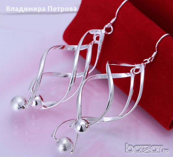 Двойно листовидни обеци с топче, снимка 1