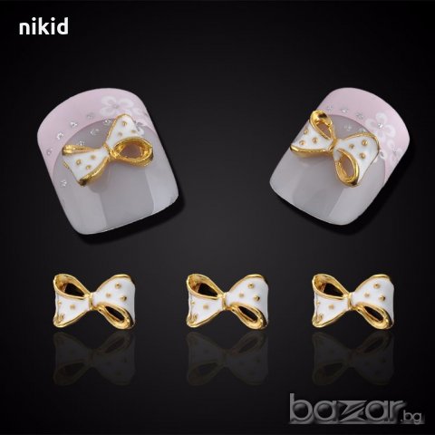 златисто бели панделки бижу за нокти декорация украса за маникюр