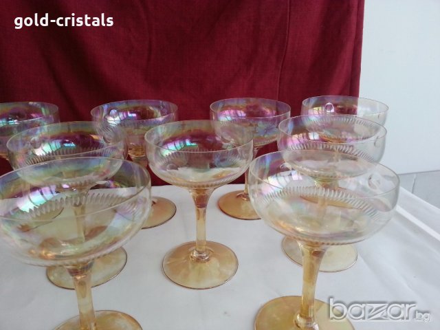 Ретро стъклени чаши за вино кана и чаши перлени и гравирани , снимка 4 - Антикварни и старинни предмети - 20343831