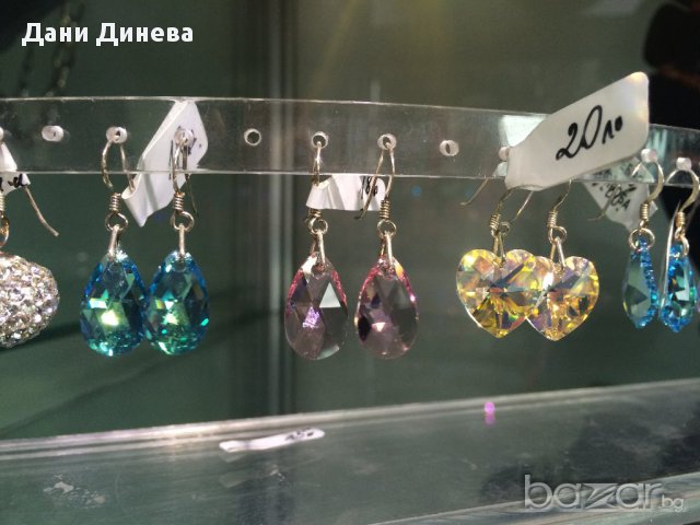 Обеци сърца кристал със сребро 15мм, снимка 3 - Обеци - 9719589