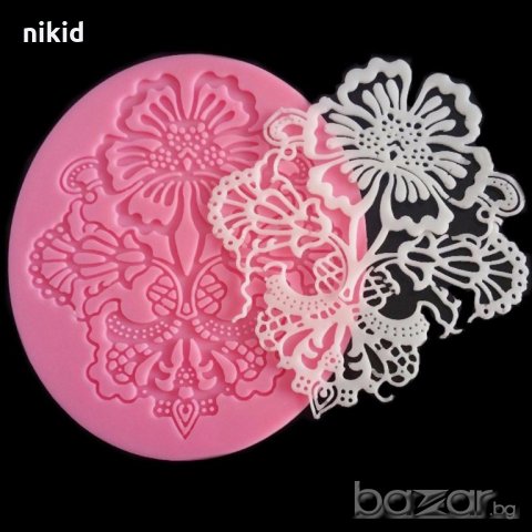 3 големи цветя дантела подложка силиконова форма отливка молд украса декорация фондан гъмпейст паста
