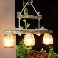 Уникална, ръчно изработена дървена битова лампа (осветително тяло от дърво)- ретро / винтидж стил, снимка 2 - Лампи за таван - 19120923