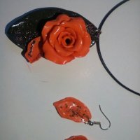 Колие ръчна изработка с обеци, роза, снимка 5 - Колиета, медальони, синджири - 19948343