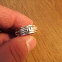 Мъжки сребърен пръстен- халка с гръцка шарка - ръчна изработка  с маркировка , снимка 2 - Пръстени - 20060376