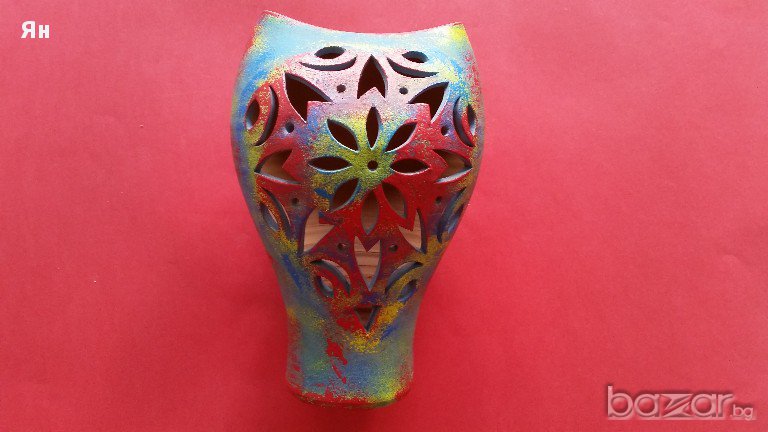 Красива Ръчно Направена и Изрисувана Керамична Ваза за Цветя, снимка 1