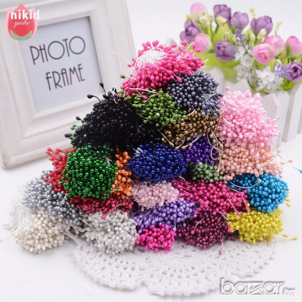 20 разцветки 50 бр тичинки сноп двустранни за реалистични цветя перлени декорация украса всякаква, снимка 1