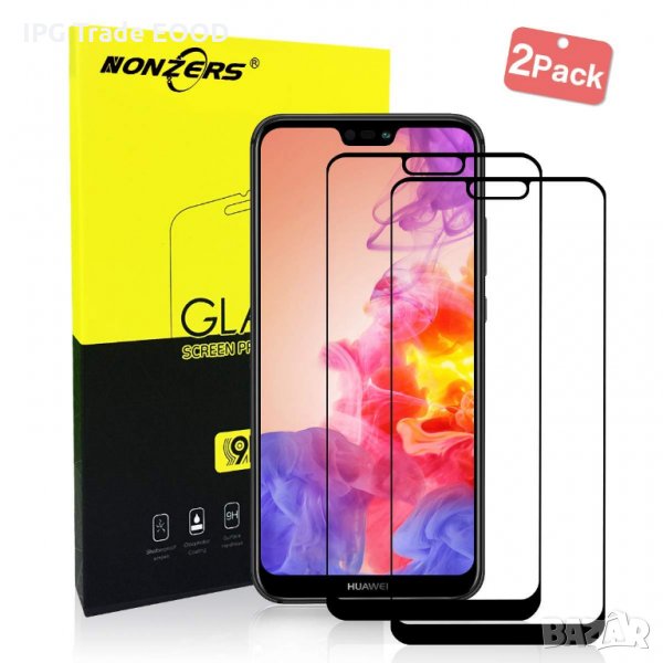 Huawei P20 / P20 Lite стъклен протектор, цял екран. черен , снимка 1